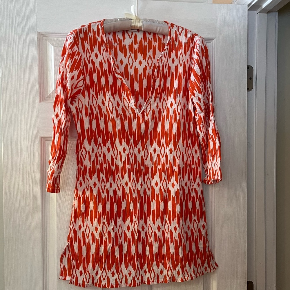 J. Crew Orange and White Blouse Flowy Tunic 100% Cotton